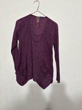 Johnny Was Plum Scoop Neck Long Sleeve embroidered Tunic